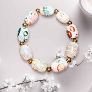 Chunky Agate Bracelet 13x16mm Gemstone Bracelet Stainless Steel Spacer